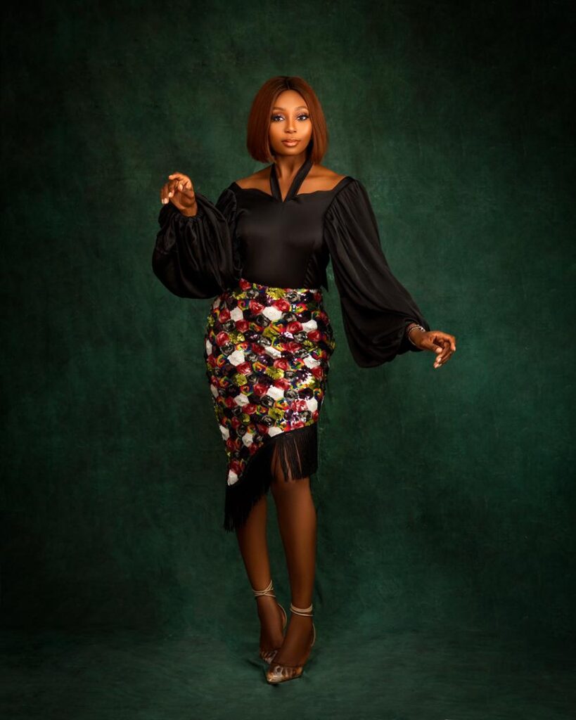 BB Artistry: Multi-coloured Sequin Skirt and Satin Crepe Top with Exaggerated sleeves